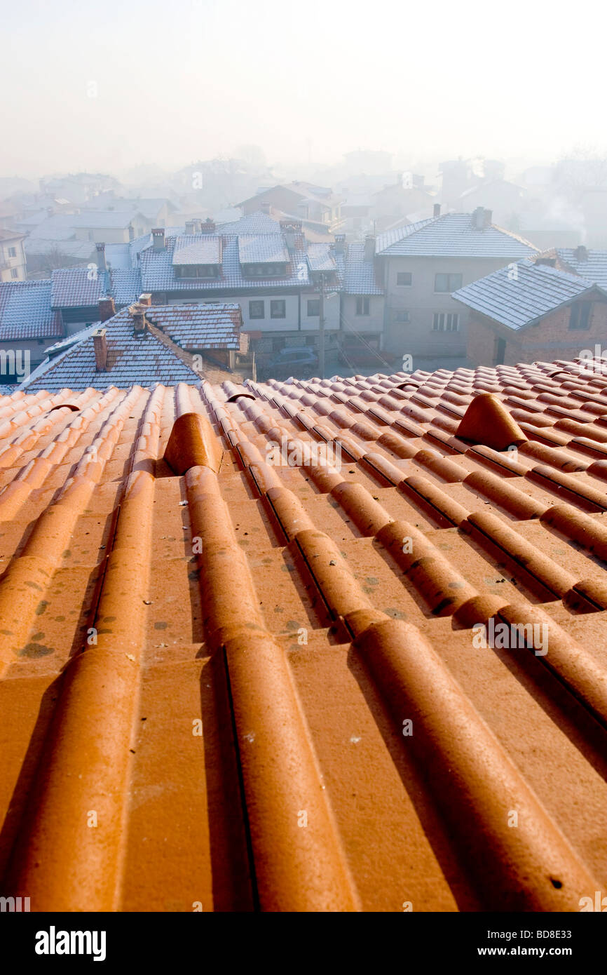 Tetto sovrastante Bansko ski center in Bulgaria Foto Stock