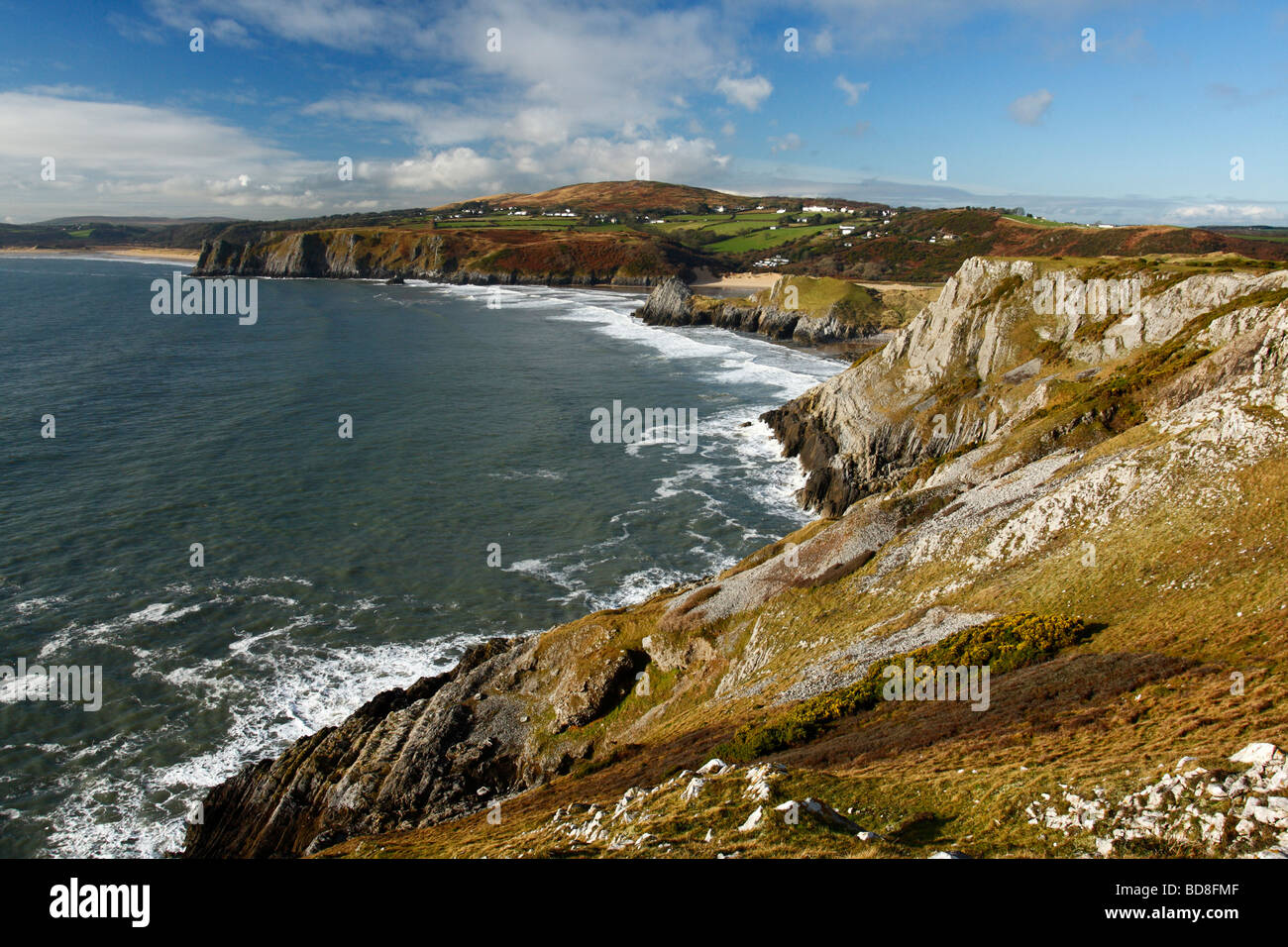 Three Cliffs Bay, Penisola di Gower, West Glamorgan, South Wales, Regno Unito Foto Stock