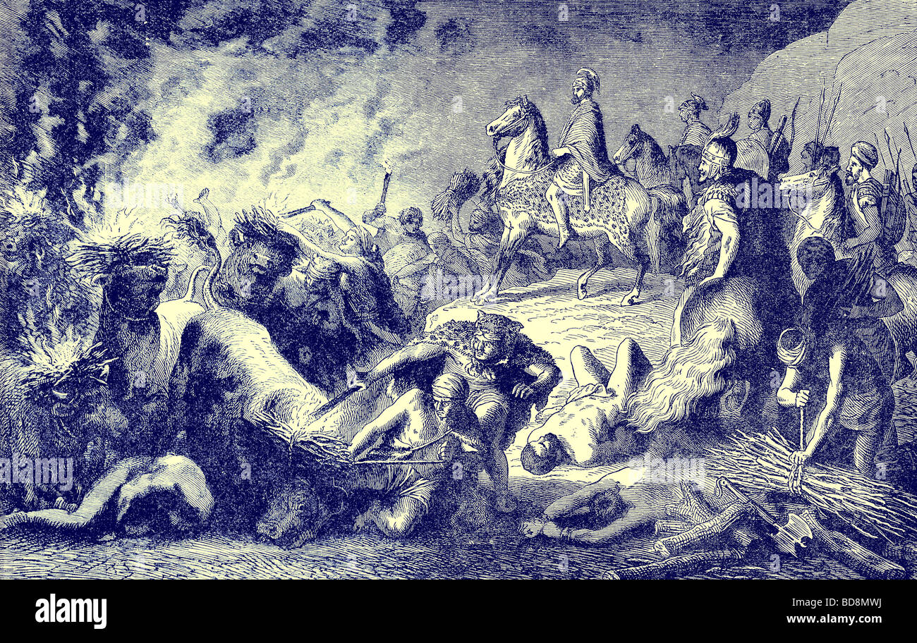 Uno stratagemma di Annibale la simulazione di una notte marzo illustrazione dalla storia illustrata del mondo Ward Lock c 1880 Foto Stock