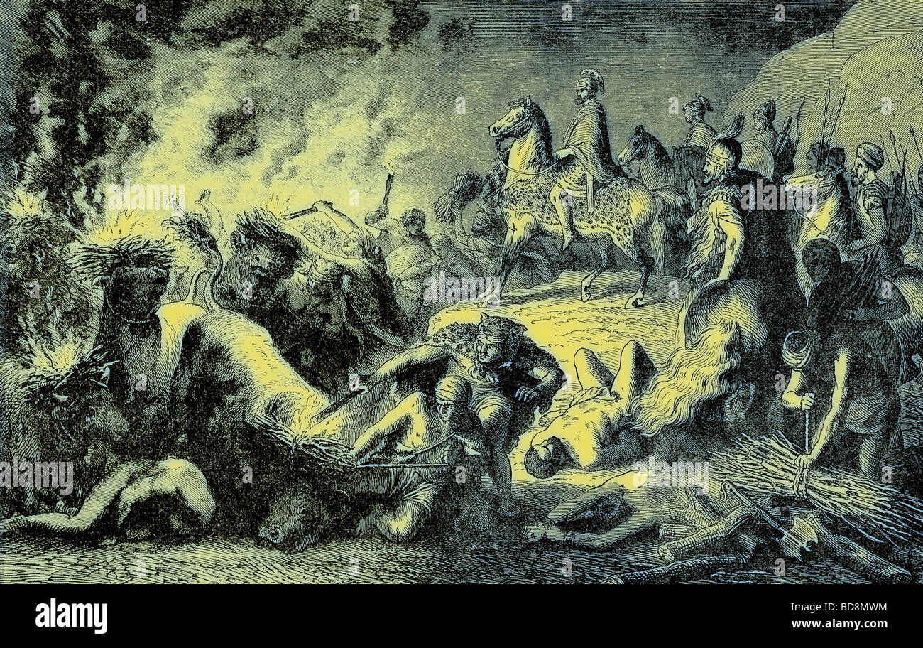 Uno stratagemma di Annibale la simulazione di una notte marzo illustrazione dalla storia illustrata del mondo Ward Lock c 1880 Foto Stock