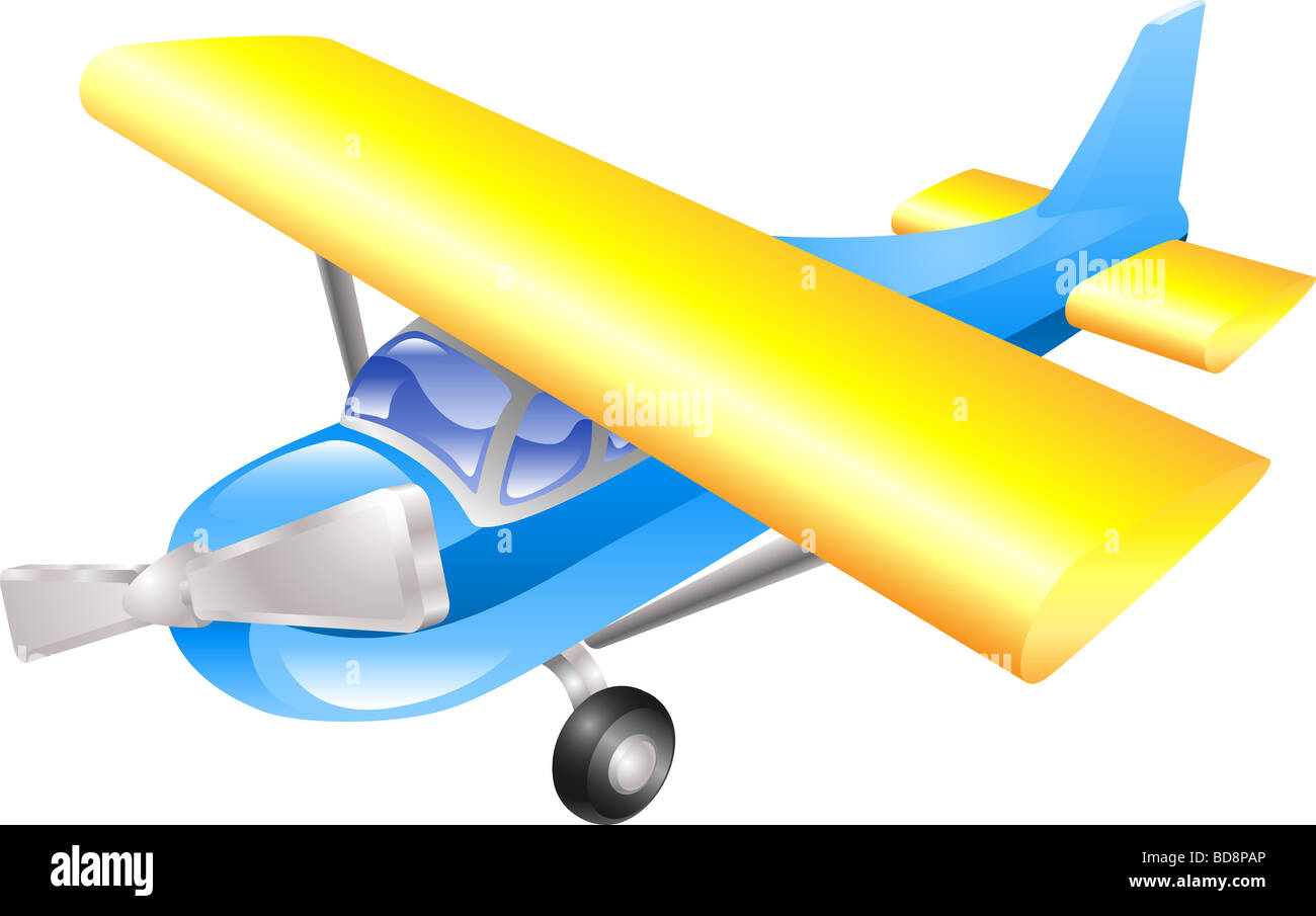 Aeroplano cartoon illustrazione vettore in blu e giallo Foto Stock