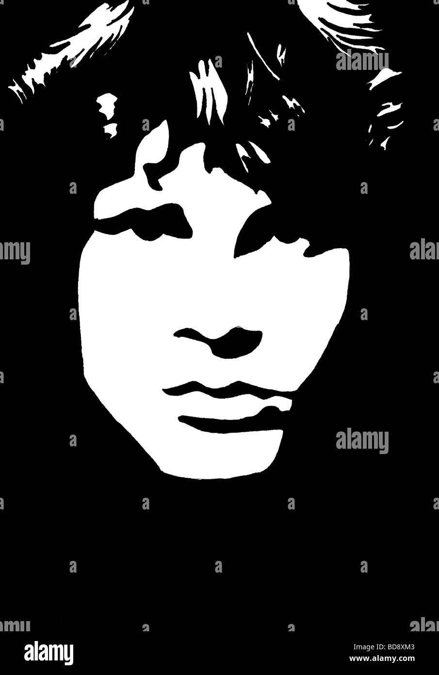 In bianco e nero disegnato a mano foto di Jim Morrison cantante e paroliere degli sportelli 8 Dicembre 1943 3 luglio 1971 Foto Stock