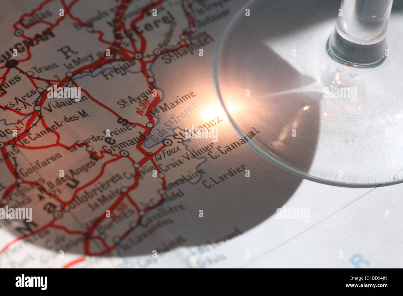 Mappa della Provenza che mostra la costa intorno a st tropez Foto Stock
