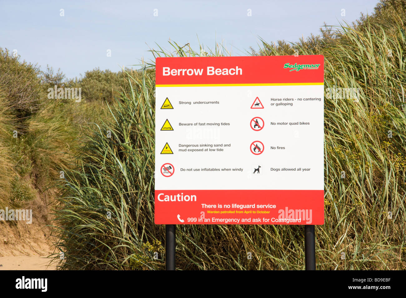 Seguire le indicazioni per la spiaggia Berrow Somerset England Regno Unito Foto Stock