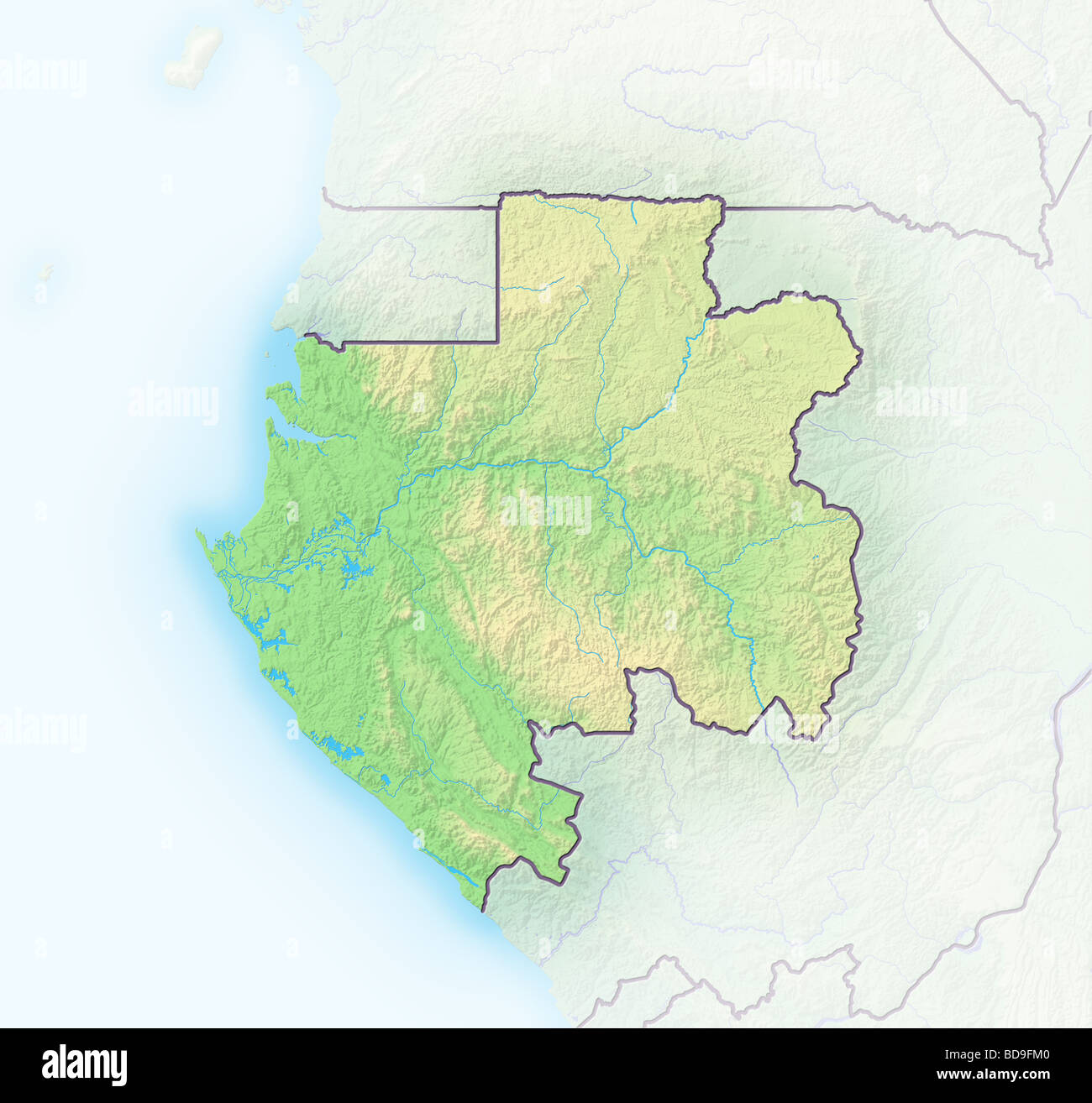 Il Gabon, Rilievo ombreggiato mappa. Foto Stock