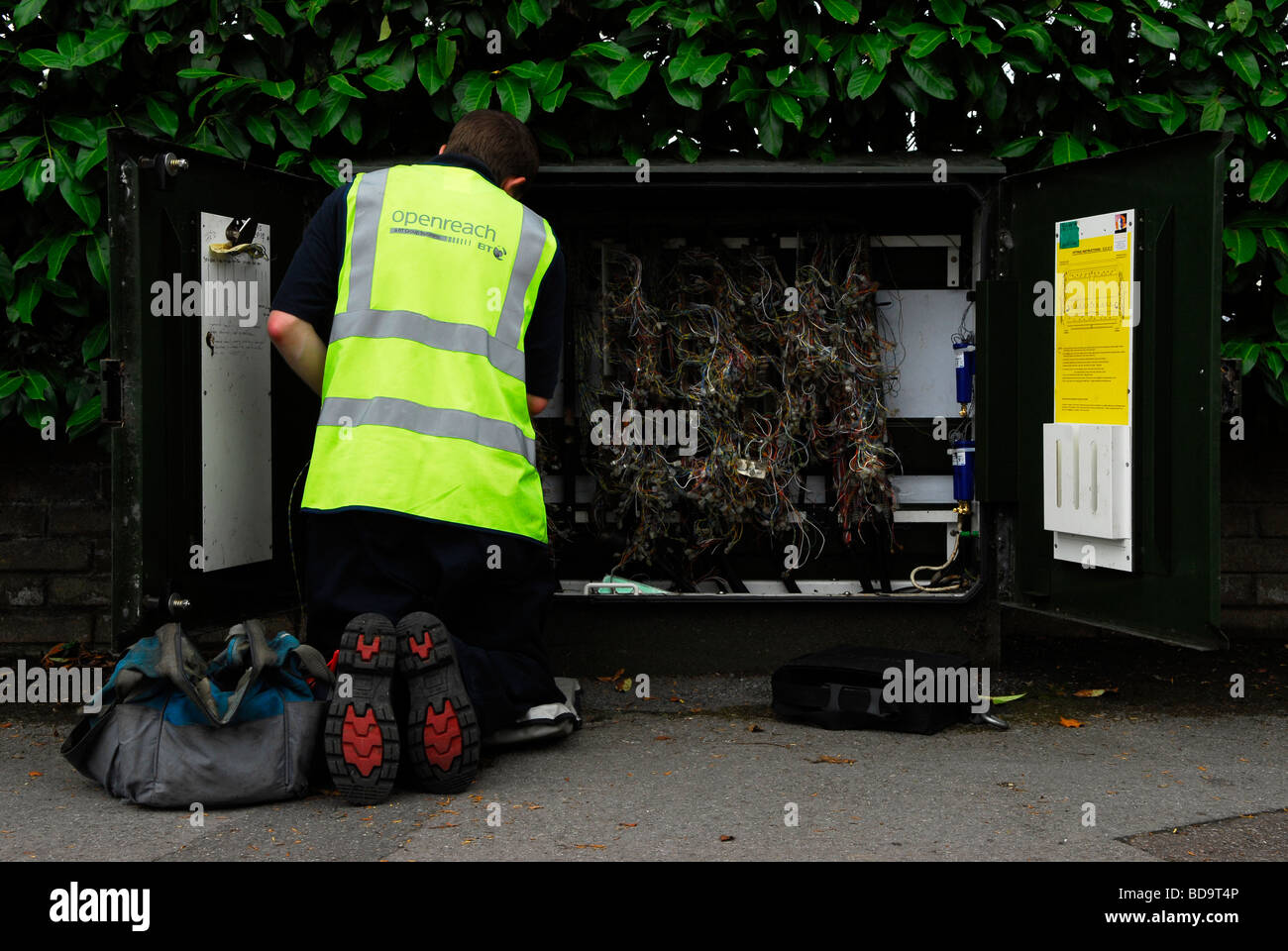 BT Openreach ingegnere controllo linee telefoniche, Alton, HAMPSHIRE, Regno Unito. Foto Stock