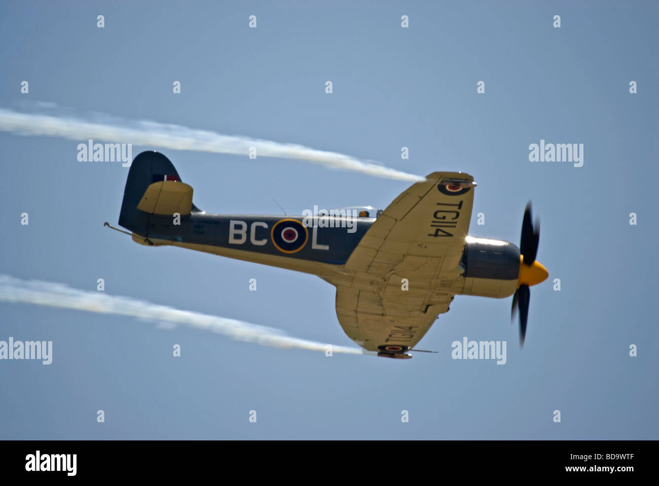 Un Hawker Sea Fury vola ad un air show. (Vista dal basso) Foto Stock