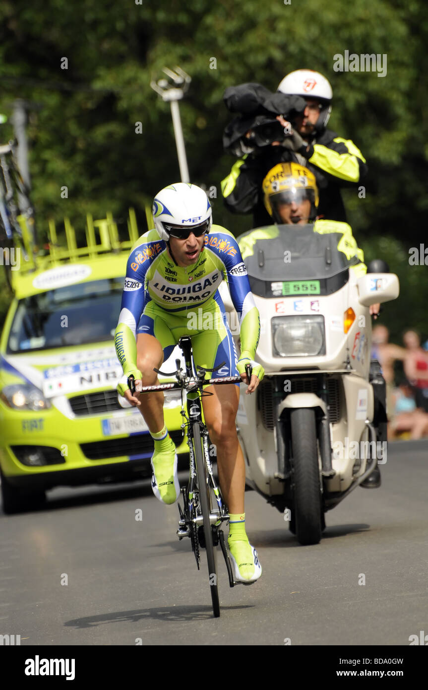 Vincenzo Nibali (Ita) Liquigas. Cronometro individuale, Lac d'Annecy tappa nel 2009 Tour de France. Foto Stock
