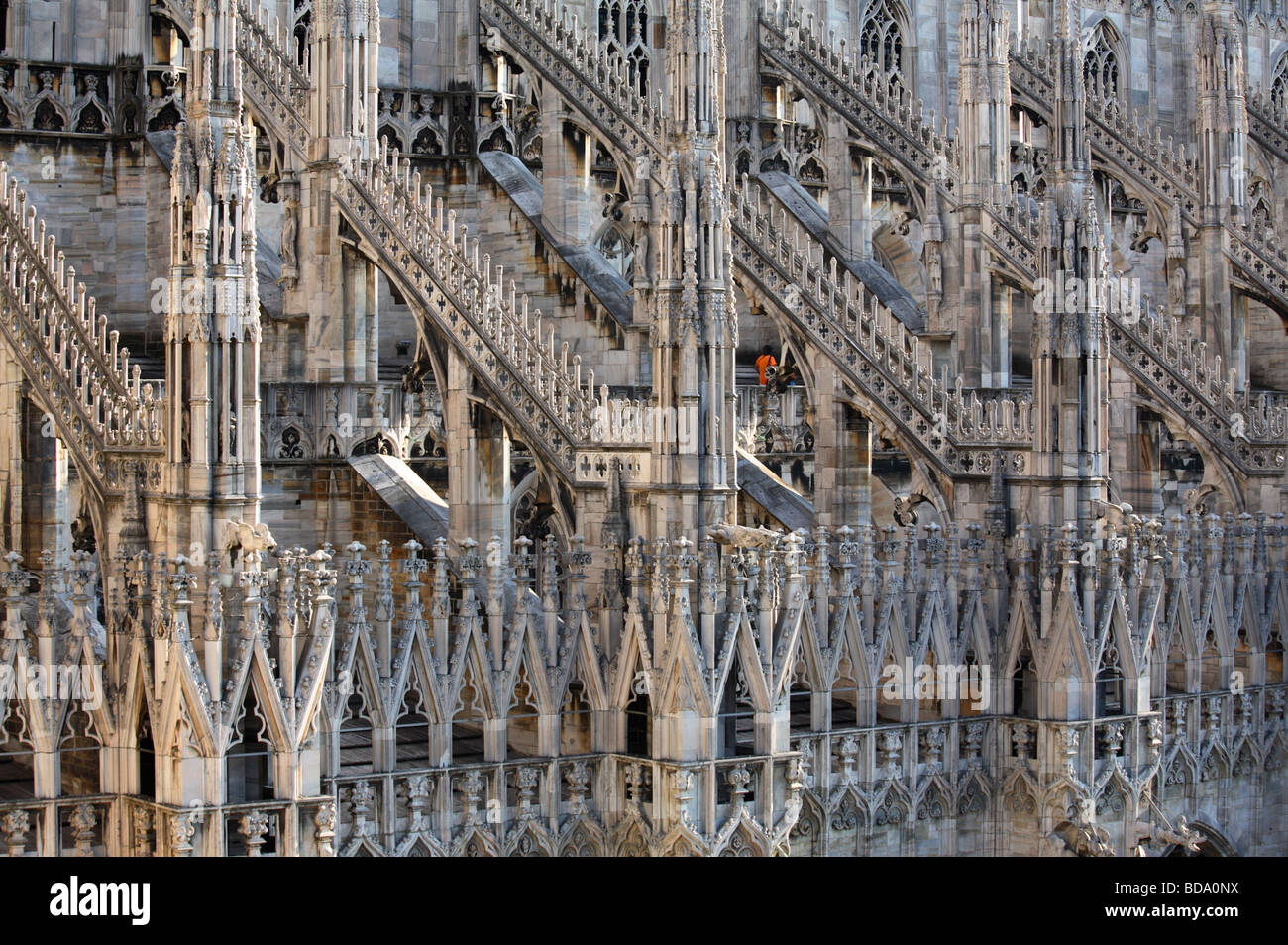 Pinneacles del Duomo di Milano, Italia Foto Stock