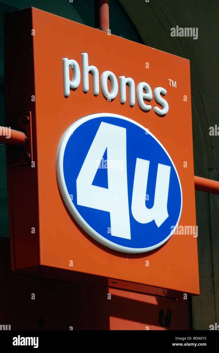 Telefoni cellulari 4U phone logo aziendale su shop segno in UK high street Foto Stock
