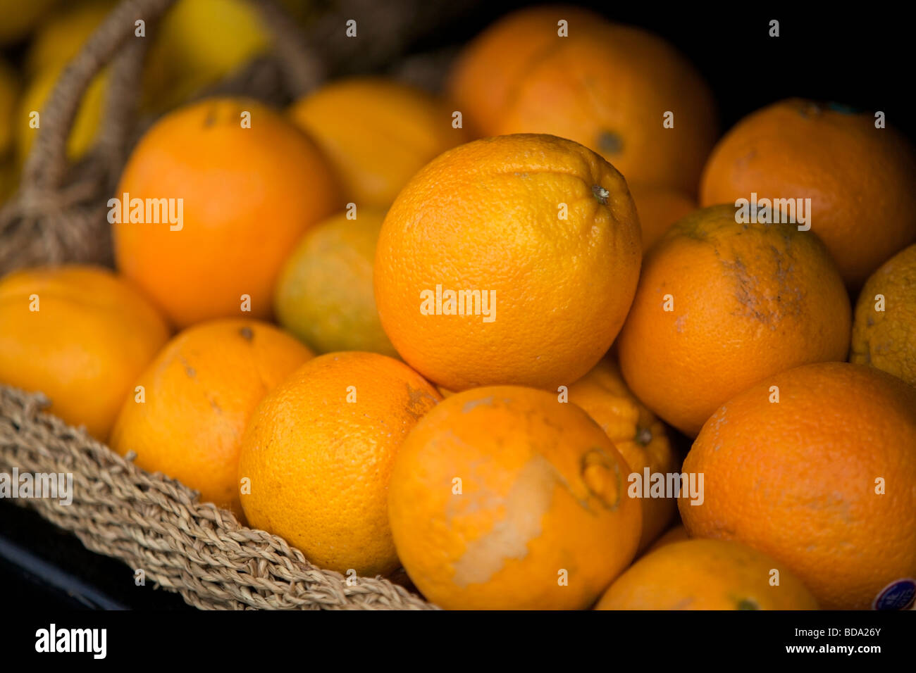 Arance fresche in un cestello Foto Stock