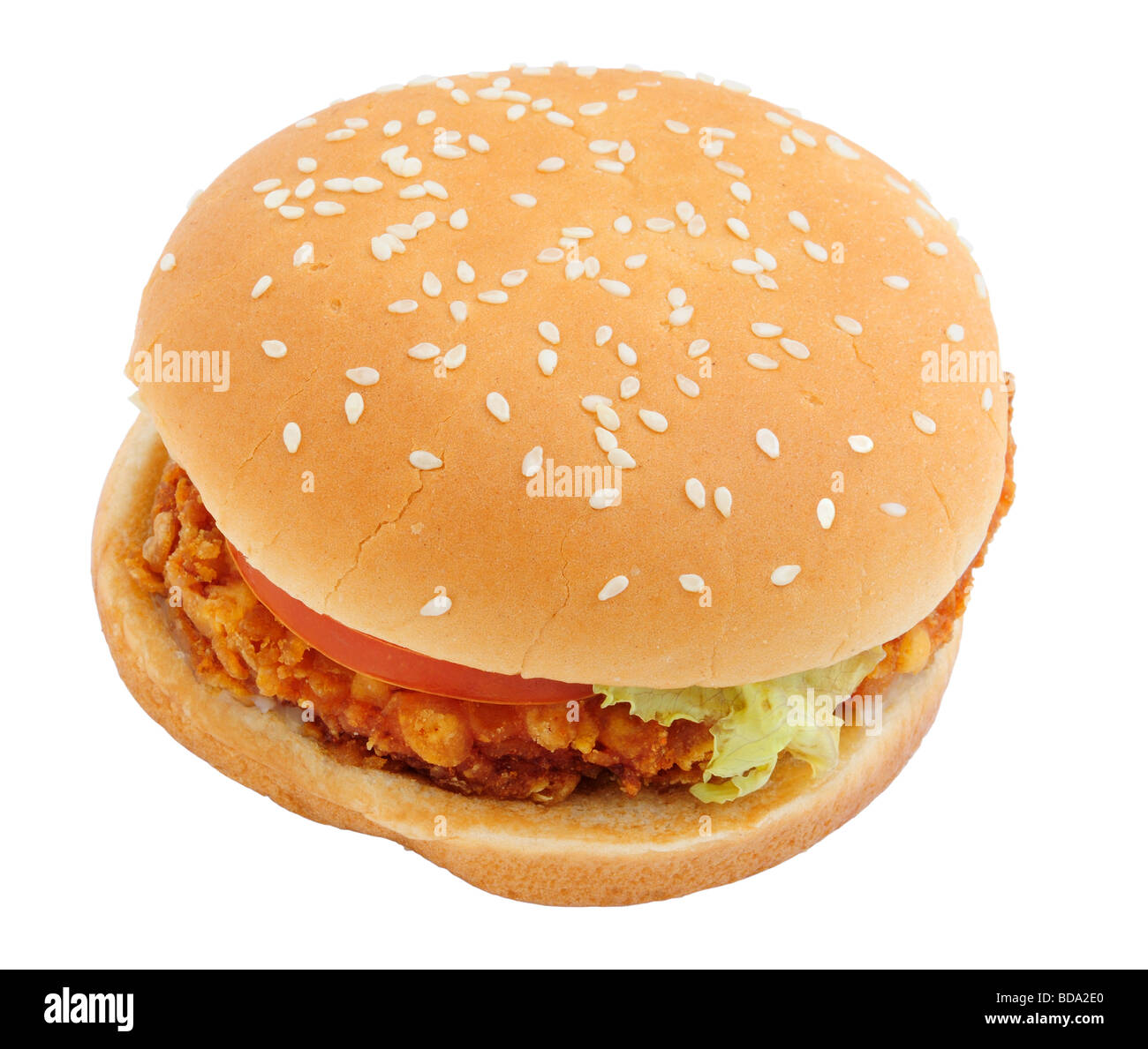 Pollo croccante burger isolate su sfondo bianco Foto Stock