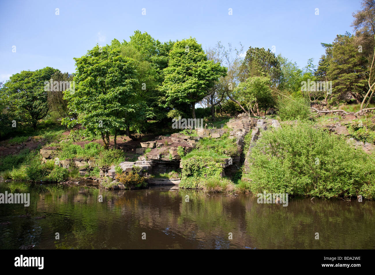 Il lago di giapponese nella leva giardini, Rivington, Lancashire, Regno Unito Foto Stock