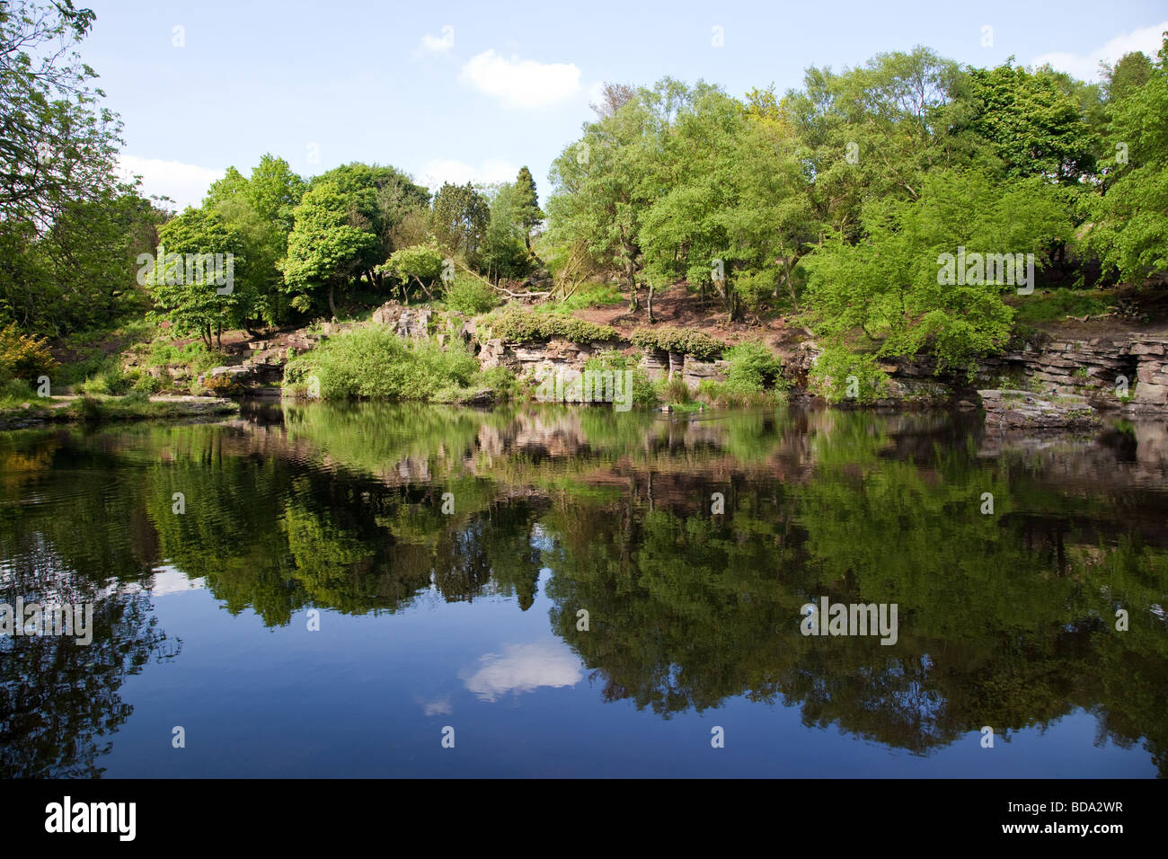 Il lago di giapponese nella leva giardini, Rivington, Lancashire, Regno Unito Foto Stock