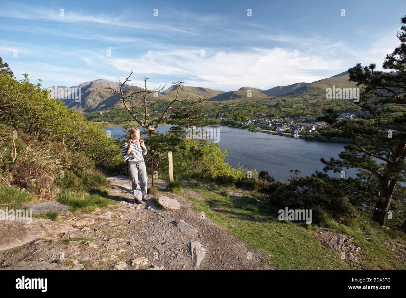 Llyn Padarn Lake e Snowdonia Gwynedd Wales UK Foto Stock