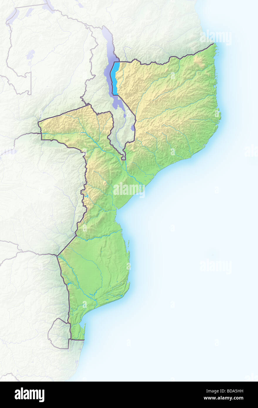 Mozambico, Rilievo ombreggiato mappa. Foto Stock