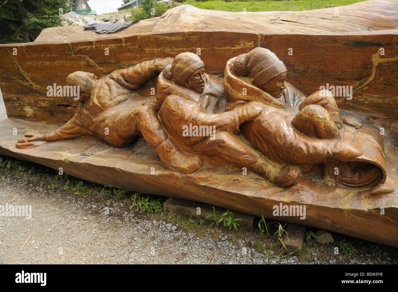 Scultura in legno su Grouse Mountain a Vancouver in British Columbia Foto Stock