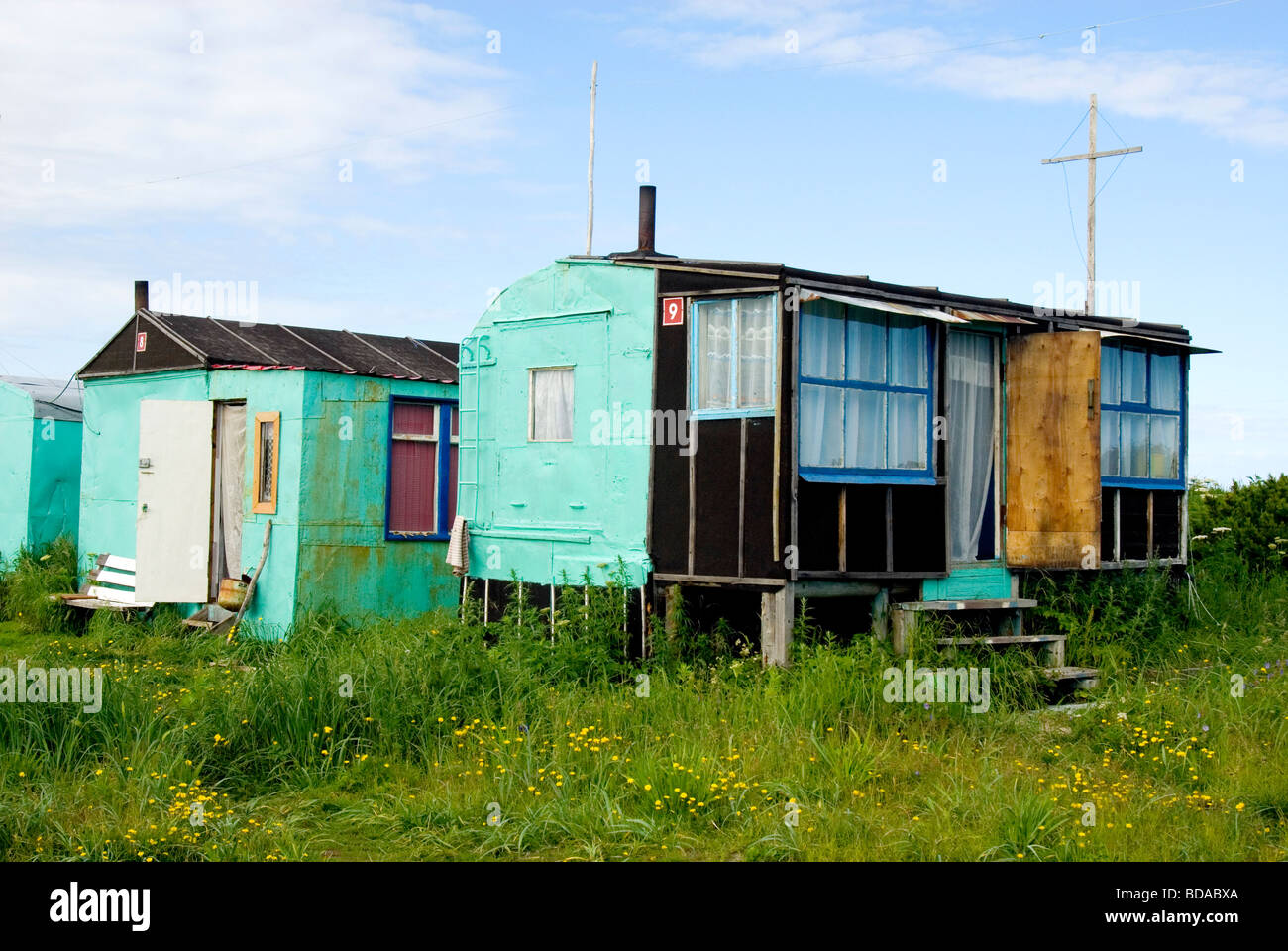 Cabine in un accampamento di pesca, Kamchatka ,Russia Foto Stock