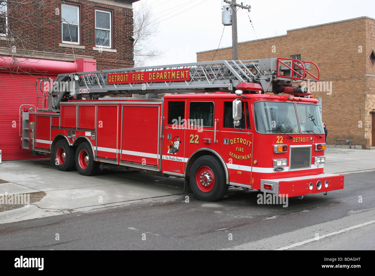 Ladder Company 22 Detroit Fire Department Detroit Michigan USA, di David Traiforos/Dembinsky Photo Assoc Foto Stock
