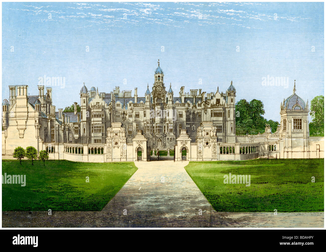 Harlaxton Manor, Lincolnshire, casa della famiglia di Gregorio, c1880. Artista: sconosciuto Foto Stock