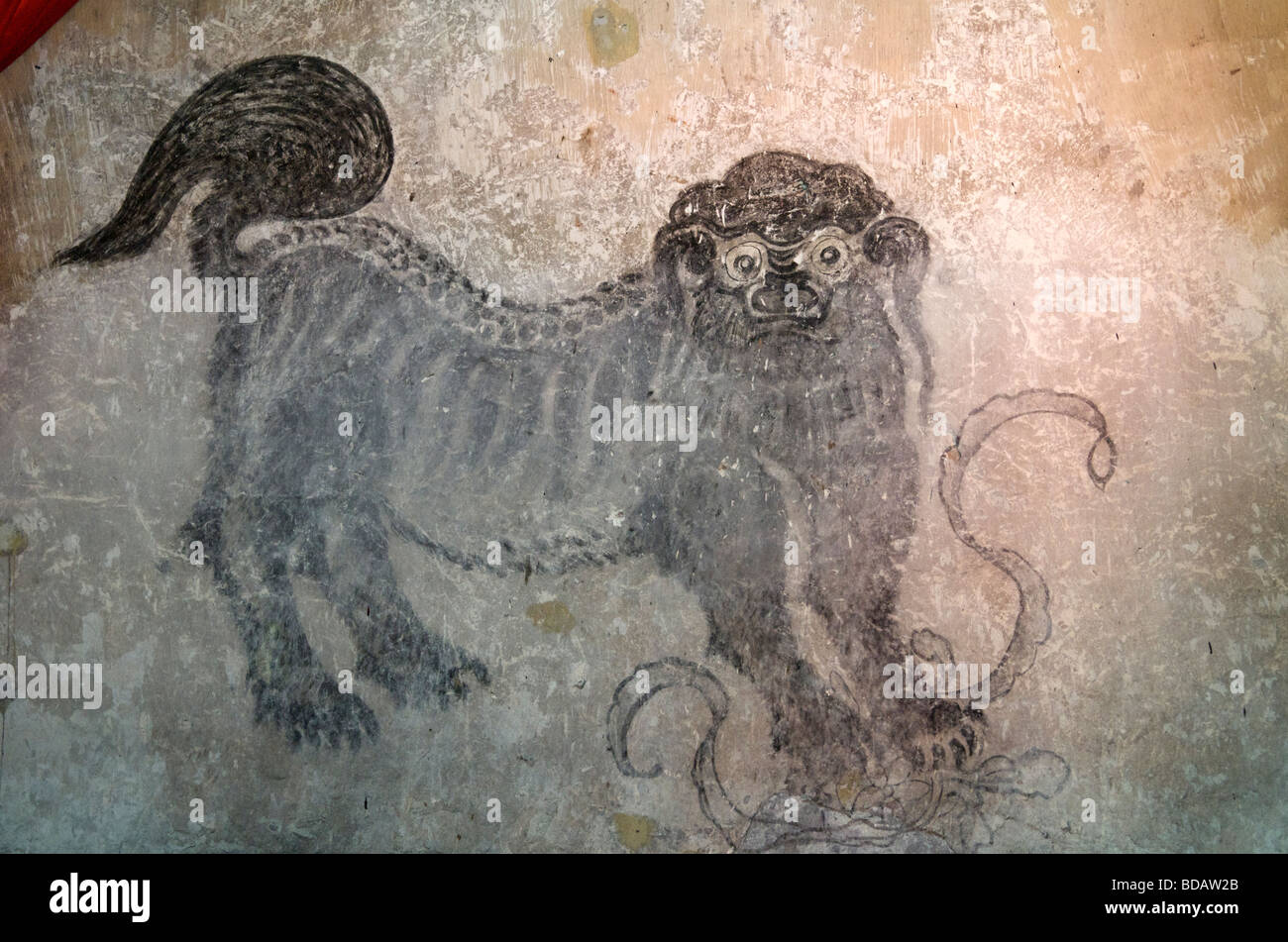 Antico affresco sulla parete della famiglia Yang casa ancestrale e antica città di Fenghuang Hunan Cina Foto Stock
