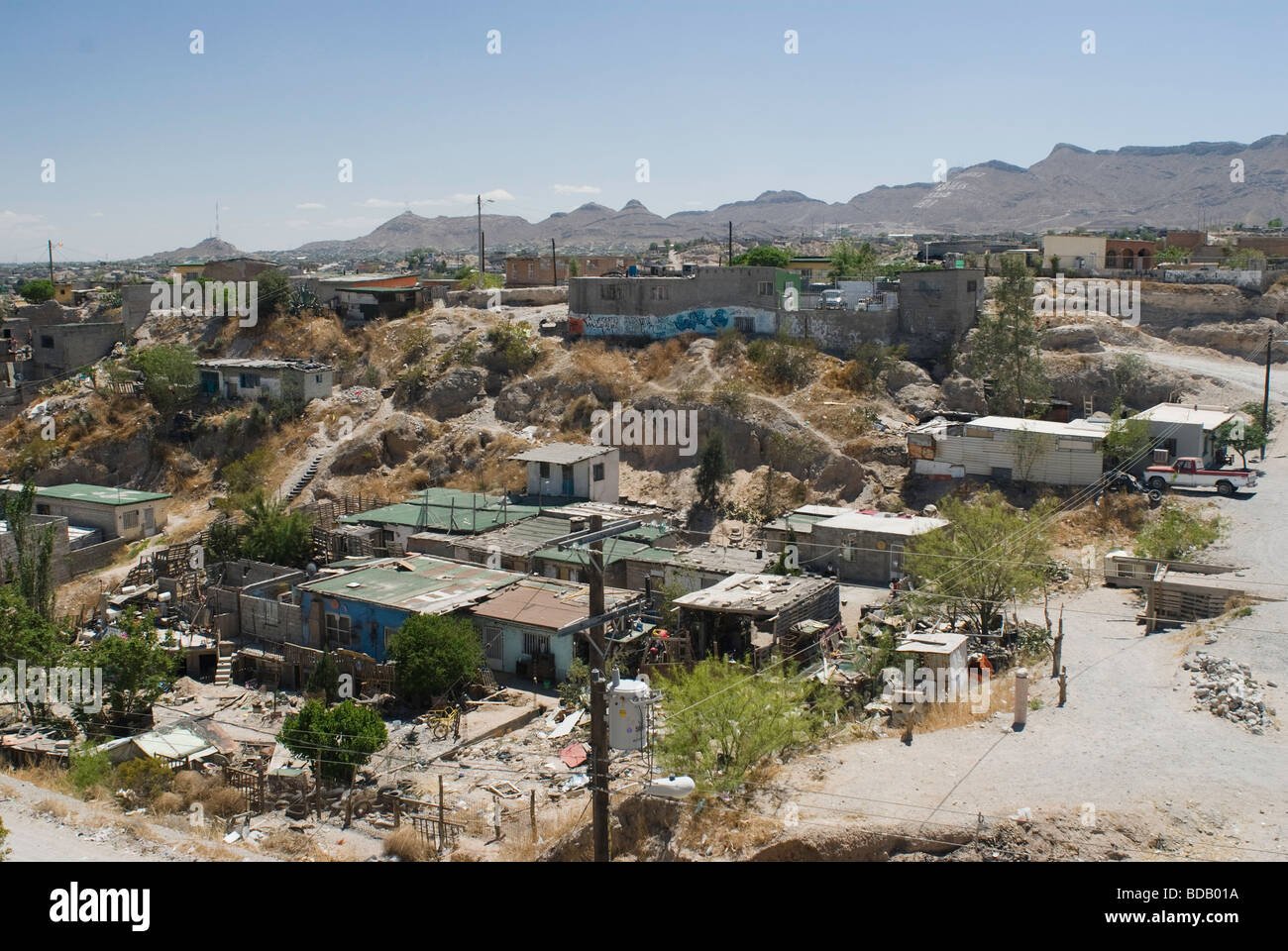 Vista di una classe inferiore nel quartiere al confine messicano città di Ciudad Juarez, Messico. Foto Stock