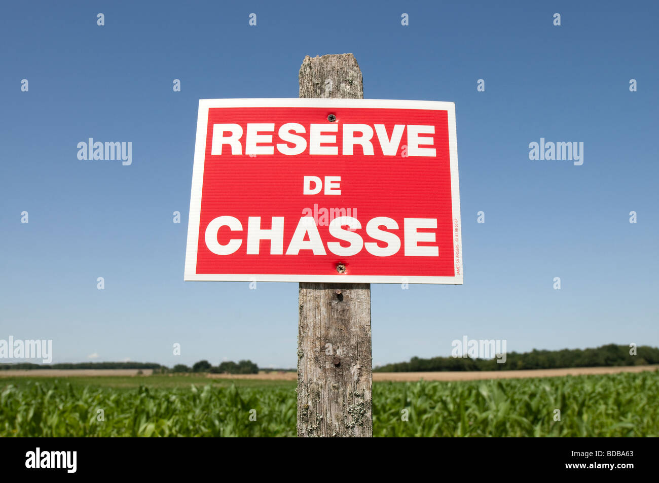 "Riserva de Chasse' (area di caccia) segno - Indre-et-Loire, Francia. Foto Stock