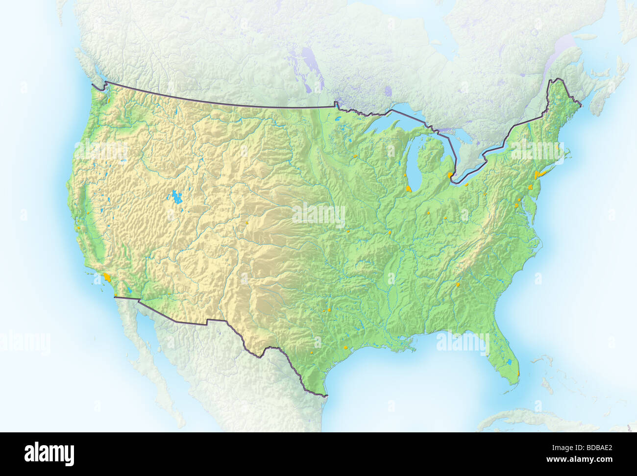 Stati Uniti, Rilievo ombreggiato mappa. Foto Stock