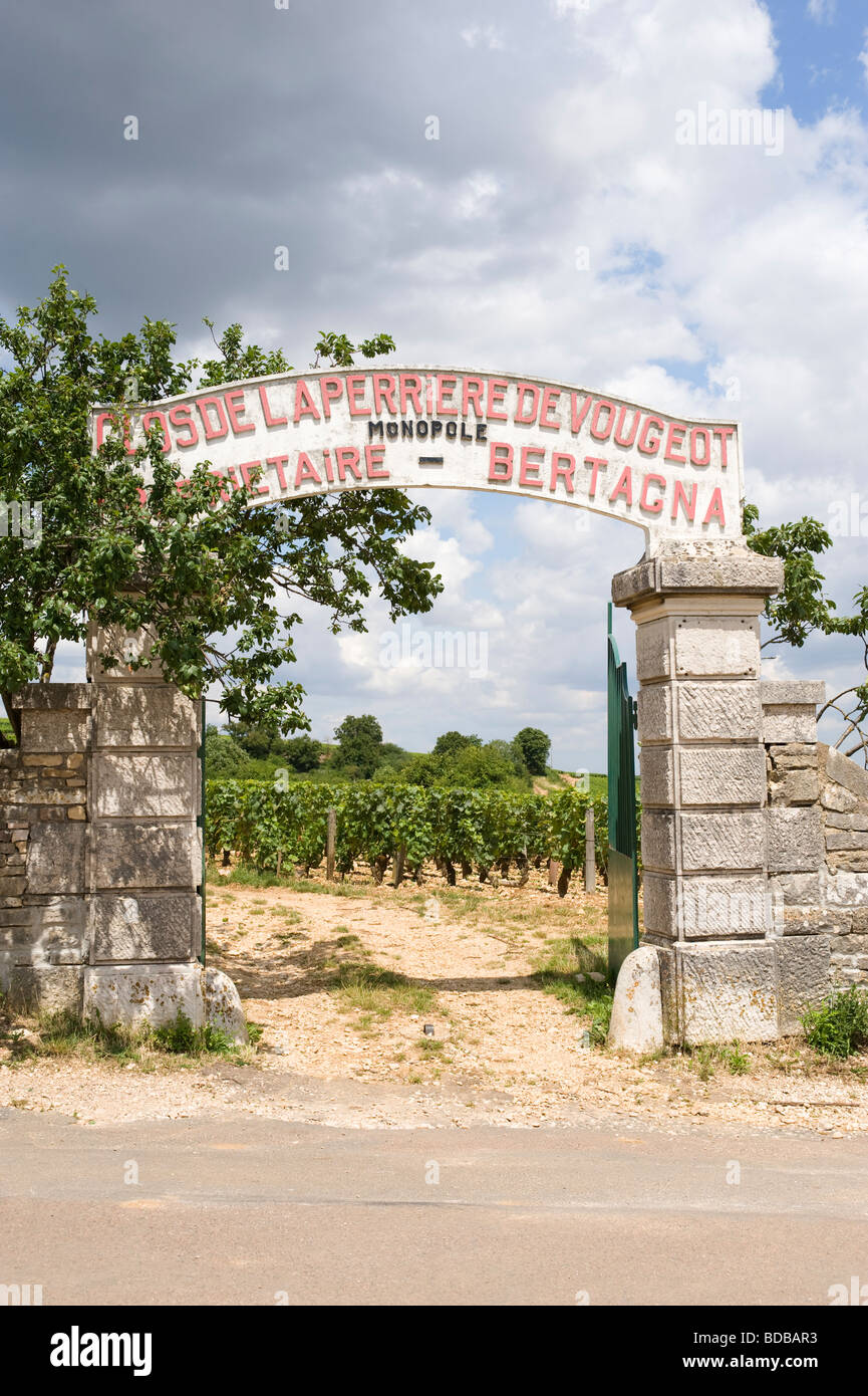 Clos de la perriere de Vougeot Domaine Bertagna Monopole premier cru Vigna ingresso Foto Stock