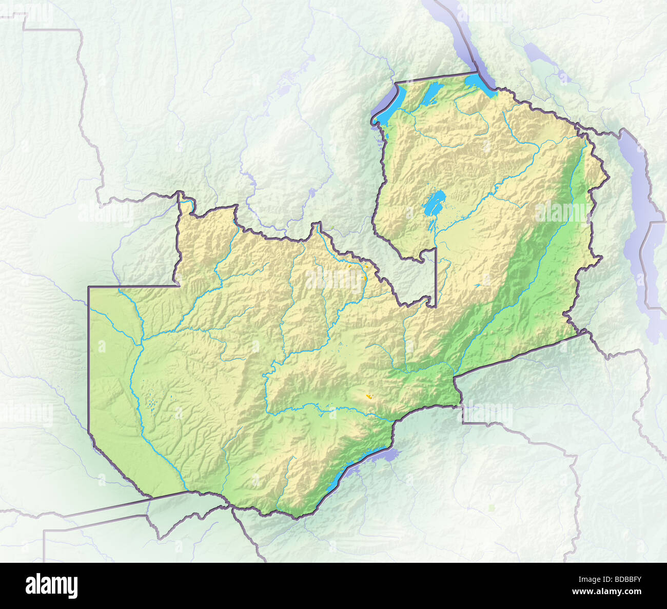 Zambia, Rilievo ombreggiato mappa. Foto Stock