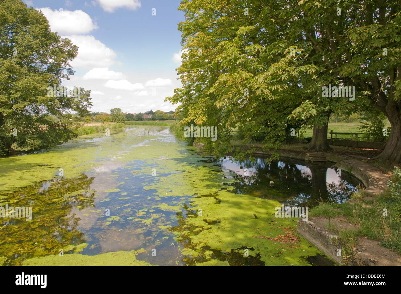 Il vecchio luogo di nuoto vittoriano zona di balneazione nel fiume Stour sul comune di Sudbury Suffolk in Inghilterra Foto Stock