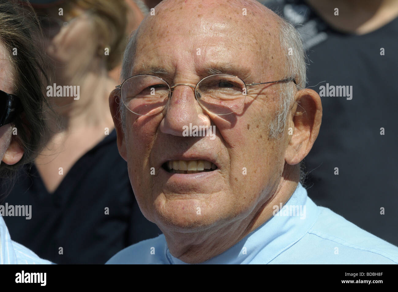 Ritratto di British racing driver Sir Stirling Moss a Silverstone evento classico, 2009 Foto Stock