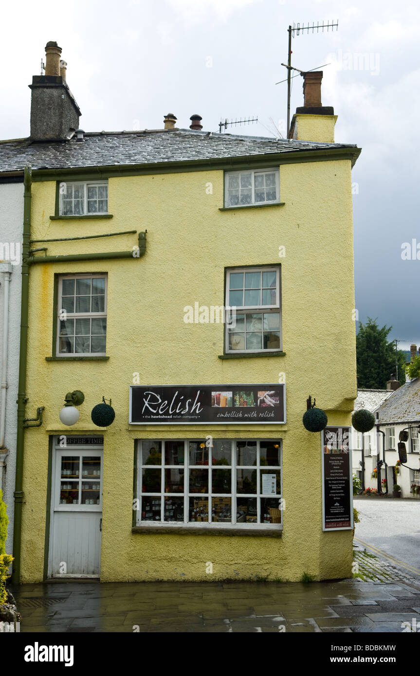 Il Relish company shop nel centro di Hawkhead, Lake District, Cumbria Foto Stock