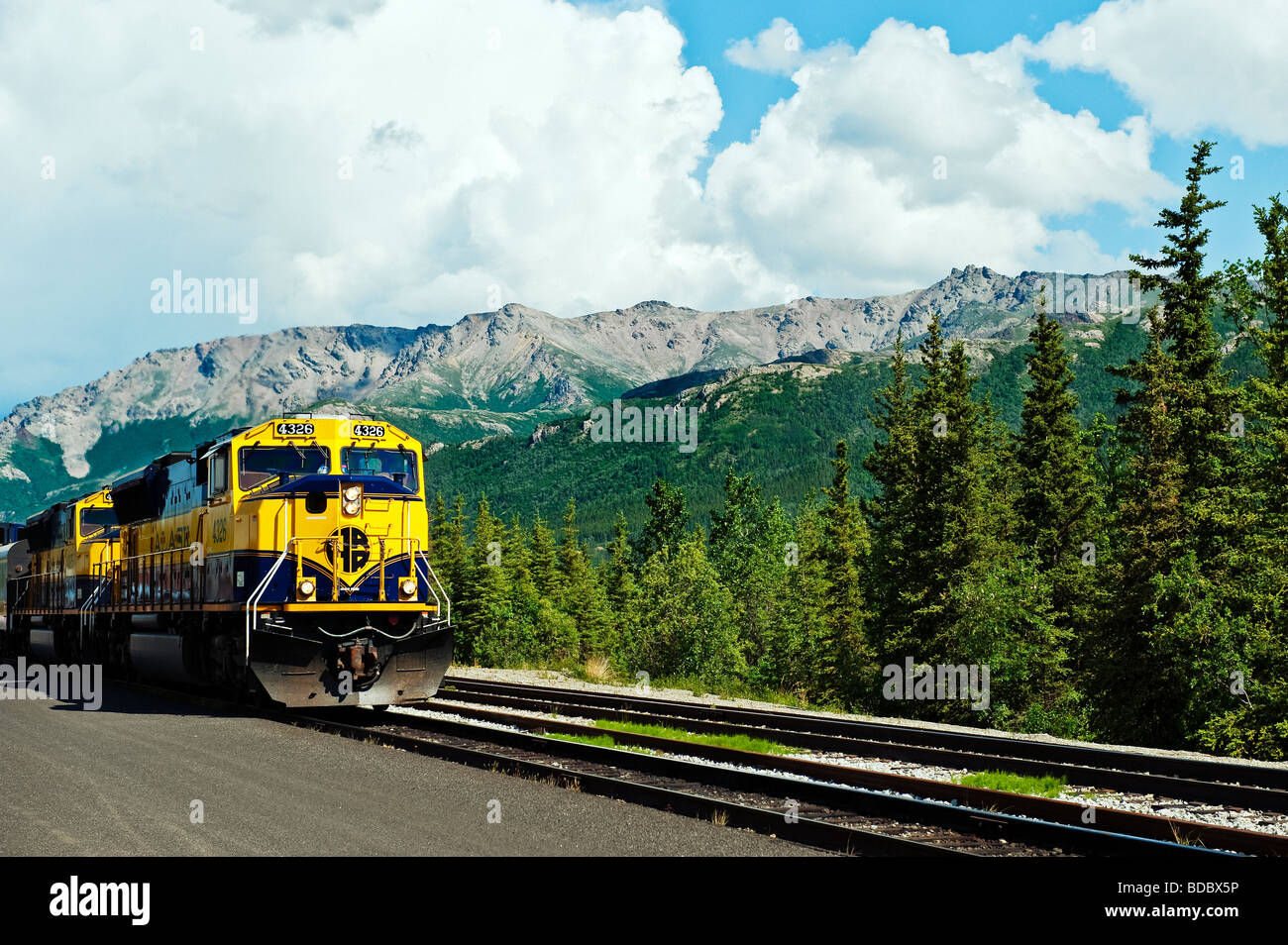 Alaska Railroad treno, Denali, Alaska, STATI UNITI D'AMERICA Foto Stock