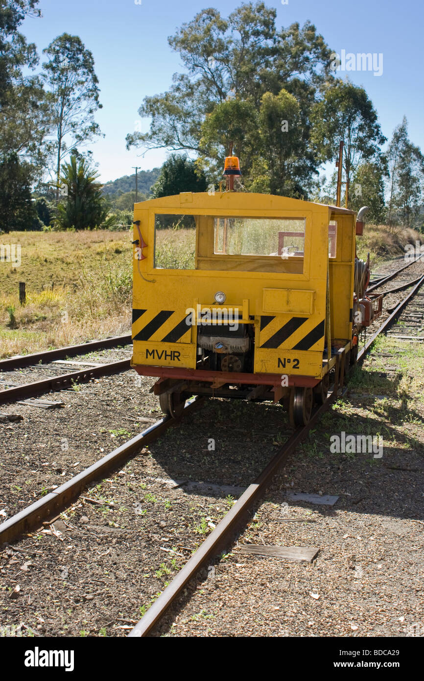 Un incendio spotter carrello che segue la valle Rattler di estinguere eventuali incendi spot causato dalla locomotiva a vapore Foto Stock