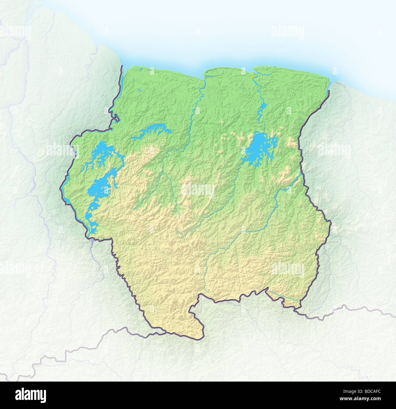 Il Suriname, Rilievo ombreggiato mappa. Foto Stock