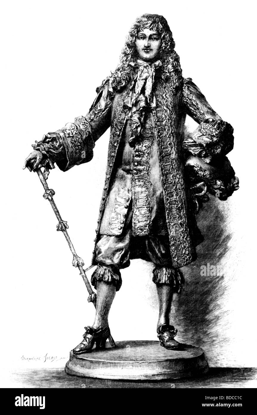 Luigi XIV, 5.9.1638 - 1.9.1715, Re di Francia 14.5.1643 - 1.9.1715, lunghezza intera, incisione in legno dopo disegno di Marguerite Jakobs, 19th secolo, Foto Stock