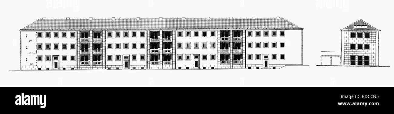 Eventi, nazionalsocialismo / nazismo, architettura, Germania, Berlino, Charlottenburg Nord, blocco a Neuer Kanal, vista da Est e Sud, progettato dal Main Planning Office, circa 1938, Foto Stock
