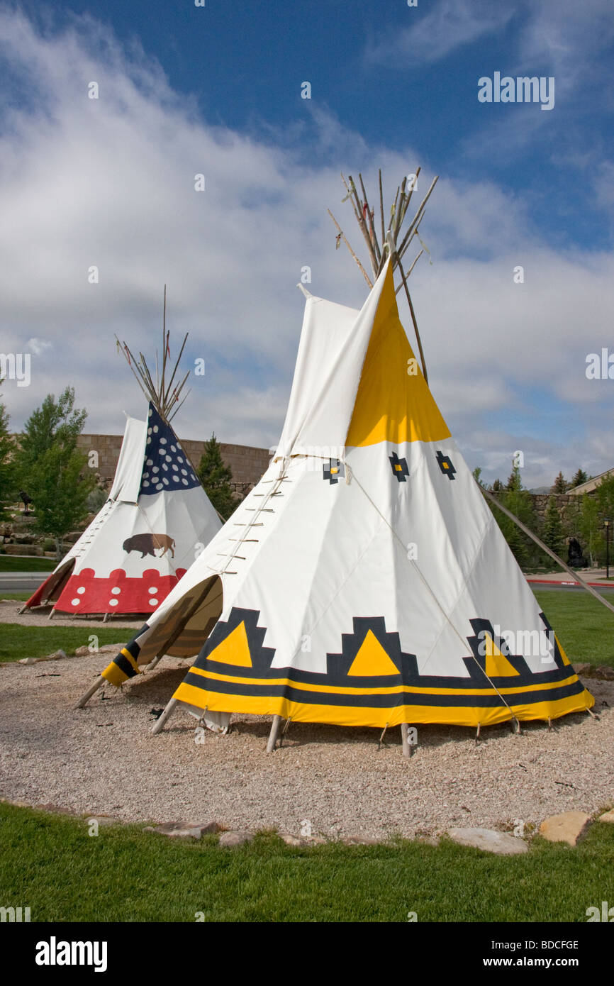 Indian wigwams a Buffalo Bill Centro Storico Cody Wyoming Foto Stock