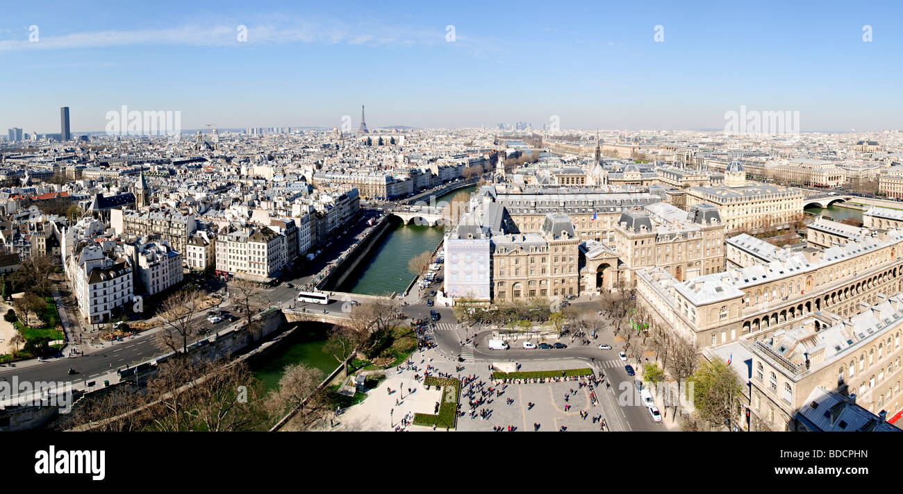 Vista aerea della skyline di Parigi dal tetto della cattedrale di Notre Dame de Paris Foto Stock