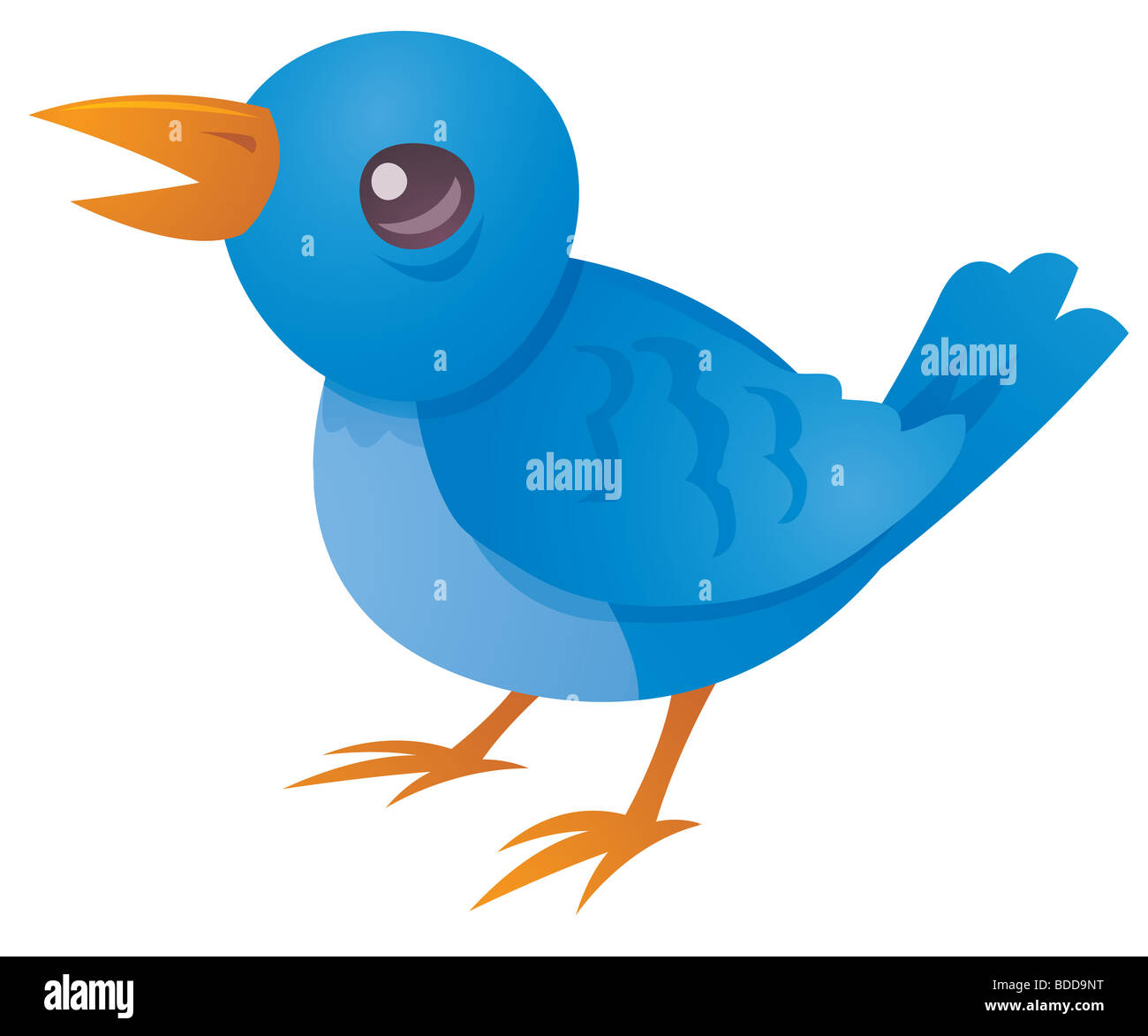 Vector cartoon illustrazione di un simpatico uccello blu cinguettio e Twitter. Foto Stock