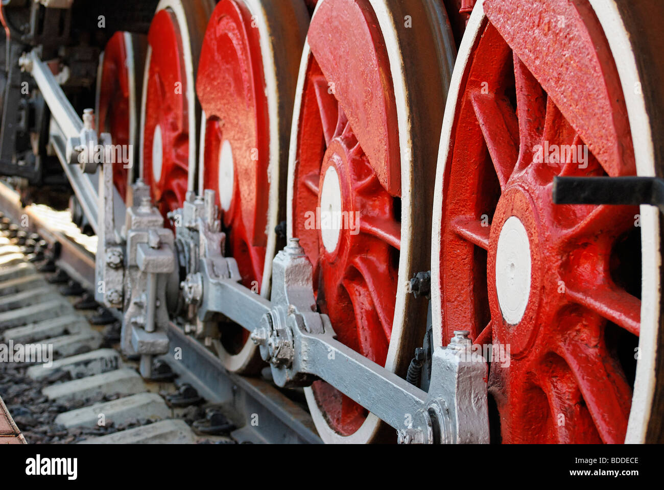 Red ruote di ferro del retro locomotiva a vapore Foto Stock Red ruote di ferro del retro locomotiva a vapore Foto Stock