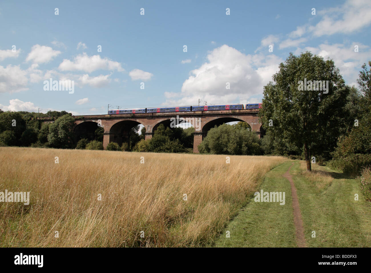 In treno passa sopra il viadotto Wharncliffe (progettata da Isambard Kingdom Brunel) in Hanwell, London, Regno Unito. Foto Stock