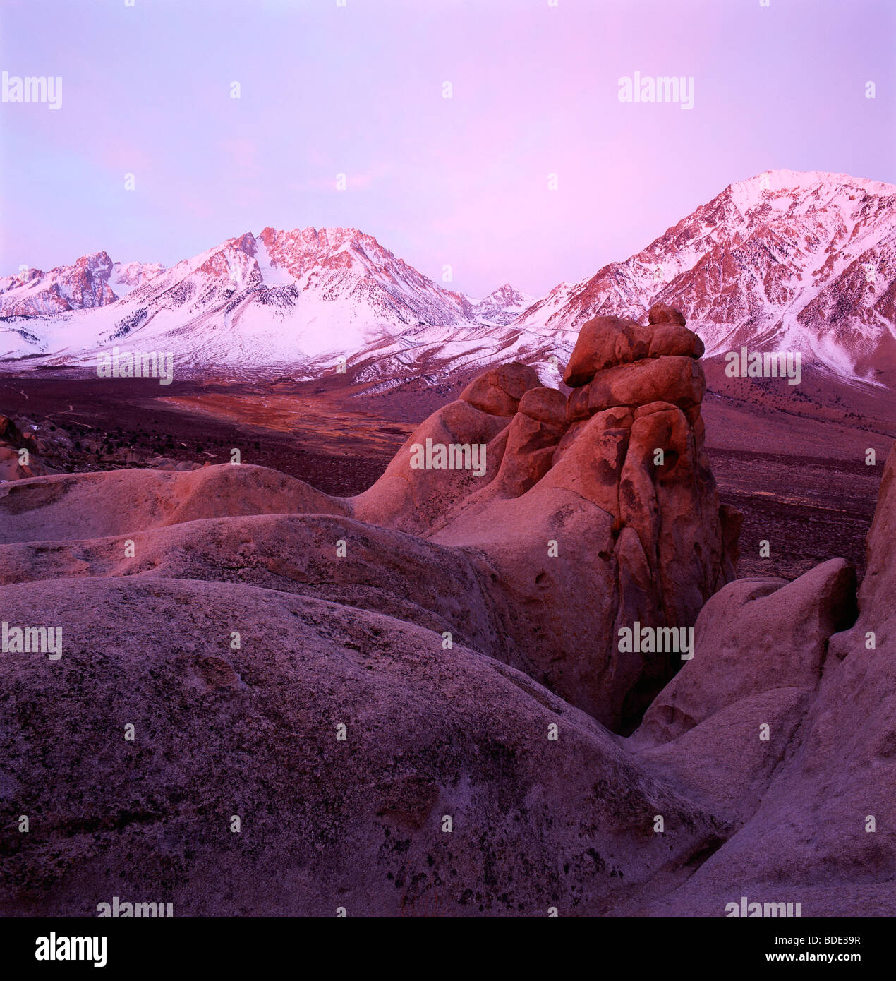 Sunrise su Mt. Tom (13,652') e la Buttermilks, Sierra Nevada, in California, Stati Uniti d'America Foto Stock