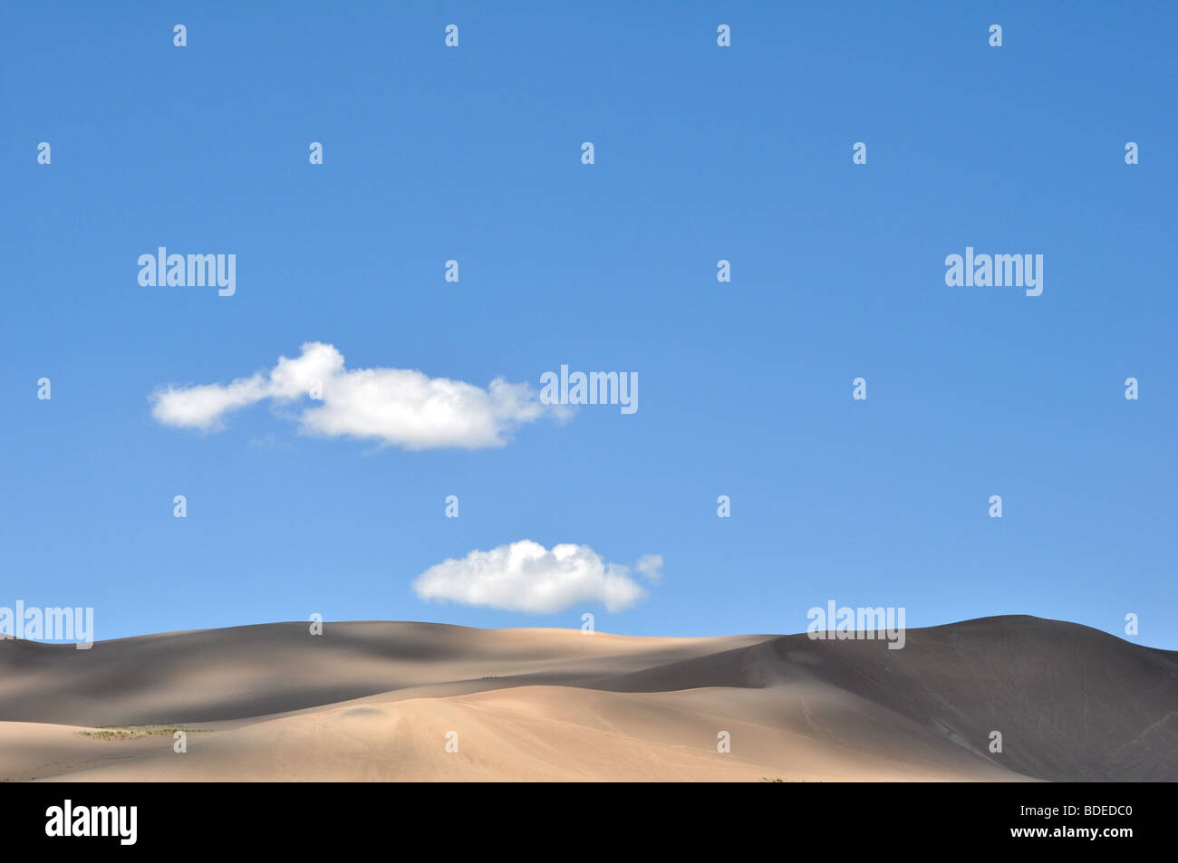 Paesaggio di ombre stessi di colata su dune del deserto in grandi dune di sabbia del Parco Nazionale. Foto Stock
