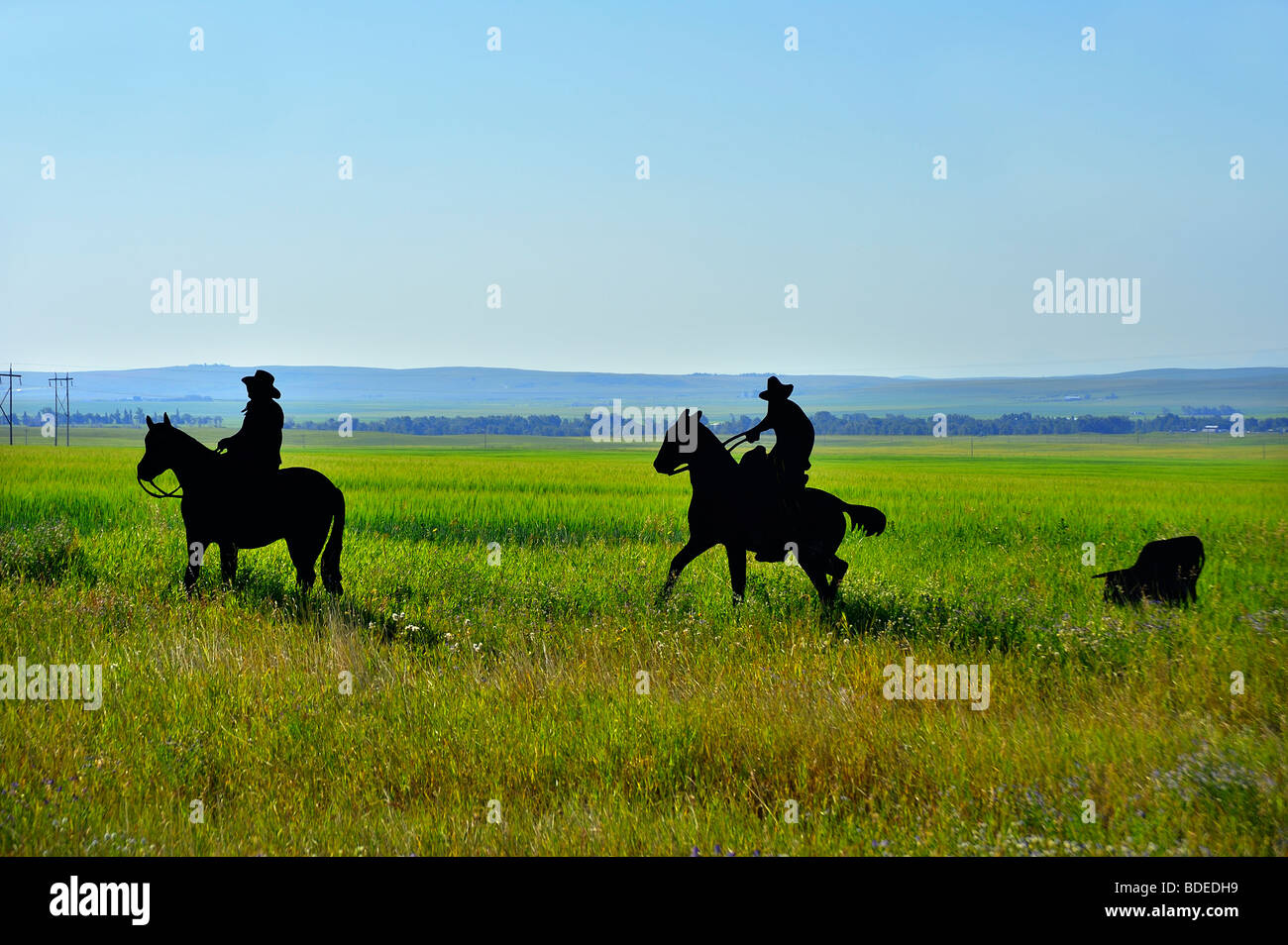 Silhouette di cowboy Foto Stock