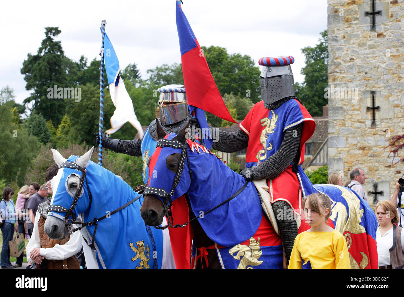 Giostra Cavalieri presso il castello di Hever, Nr Edendridge, Kent England Regno Unito Foto Stock