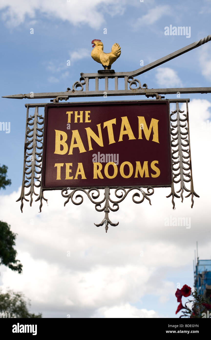 Bantam camere tea shop segno. Chipping Campden, Cotswolds, Gloucestershire, Regno Unito Foto Stock