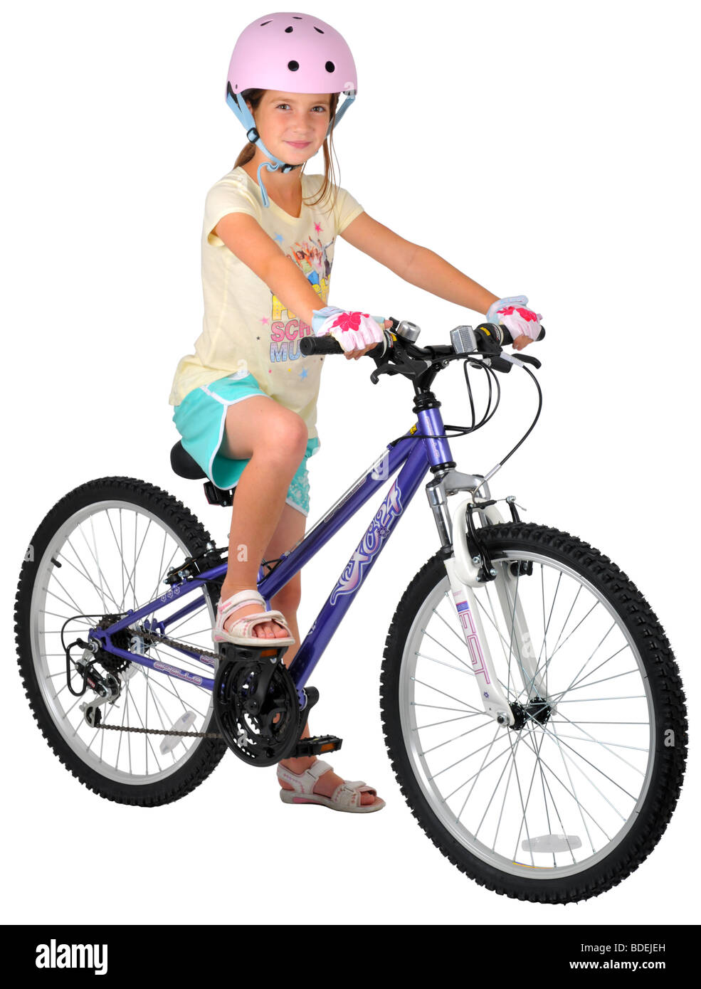 Ragazza su una bicicletta, ragazza ciclista Foto Stock