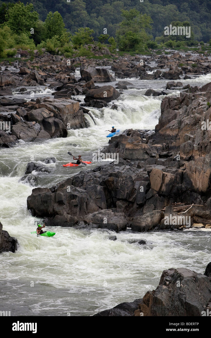 Esecuzione di grandi cascate del fiume Potomac. Essi sono il più ripido e il più spettacolare caduta linea rapide di qualsiasi fiume NEGLI STATI UNITI Foto Stock